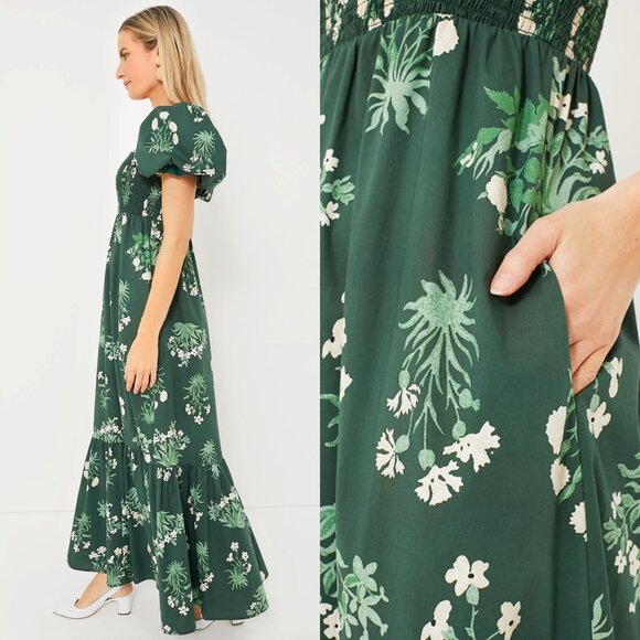 Tuckernuck Viridian Stamped Bouquets Gabrielle Dress XS NWT – Floral Maxi Boho - Picture 3 of 11